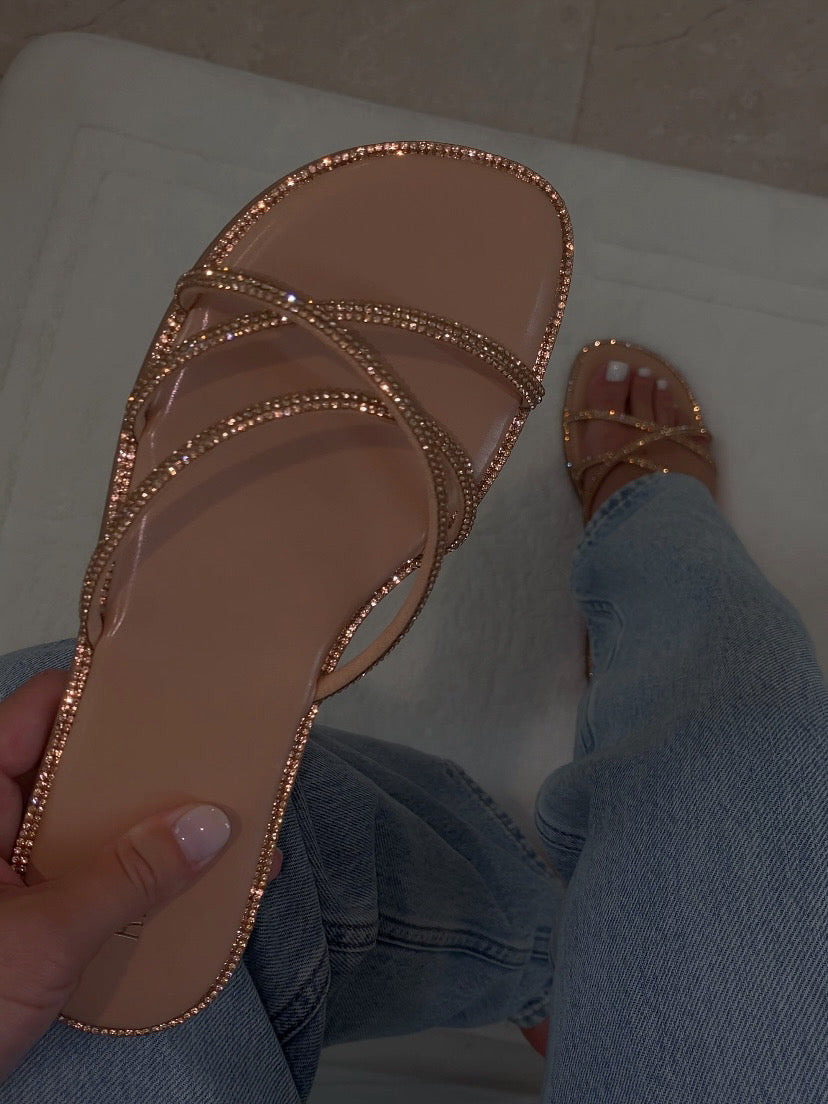 Chloee Rhinestone Slide Sandals 9 / Rose Gold Chloee Rhinestone Slide Sandals 9 / Rose Gold