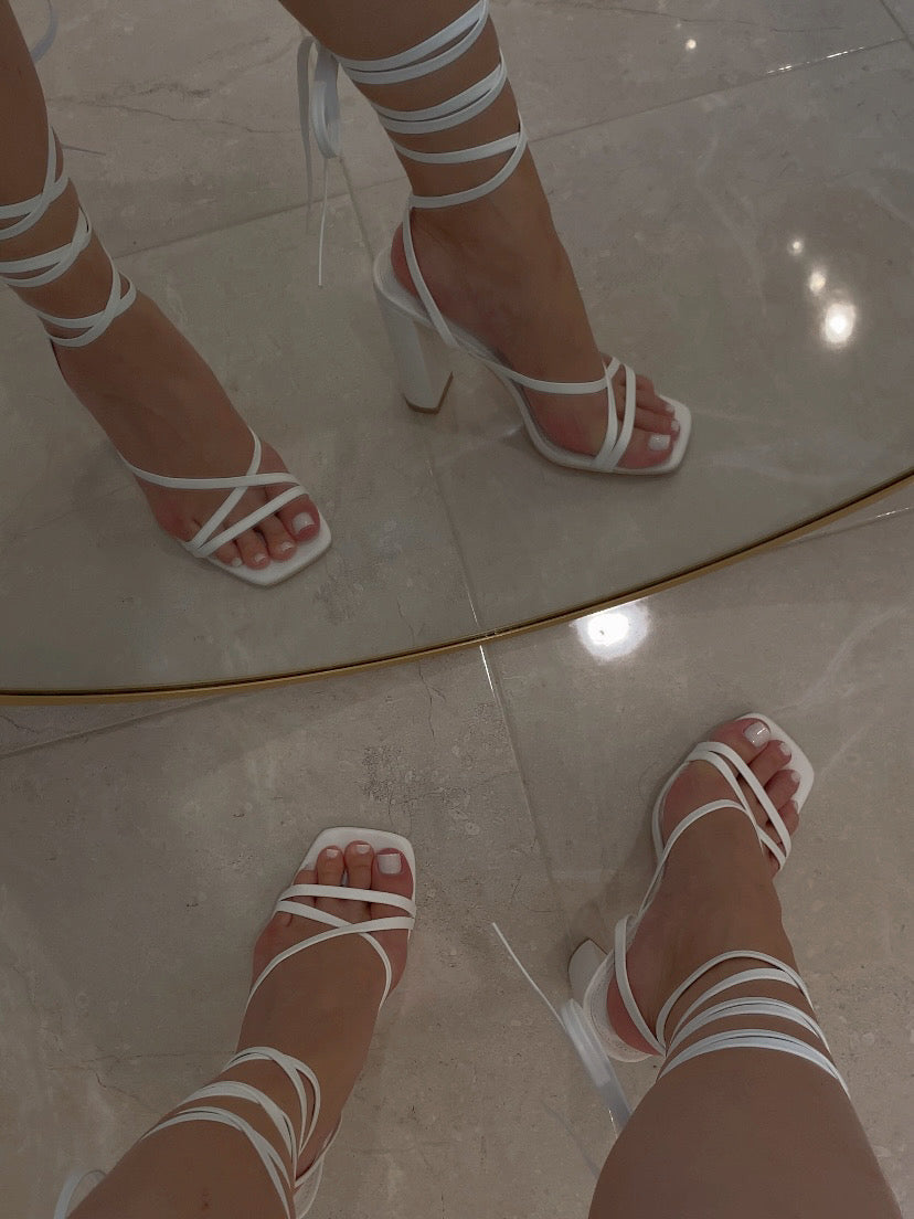 Lela Lace Up Heel - White – Rella