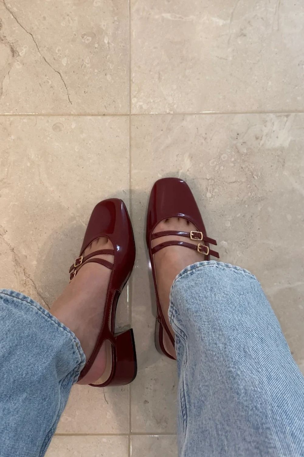 Natalie Slingback Ballet Flat- Leather Burgundy – Rella