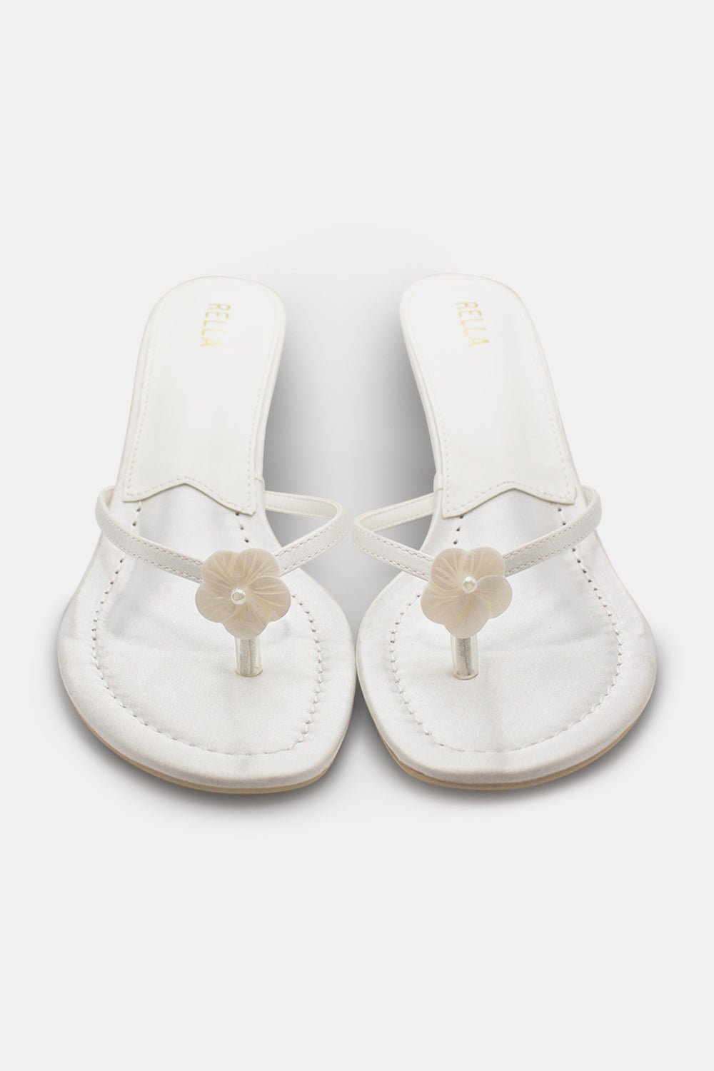 Clara Flower Heel - White SatinHeels