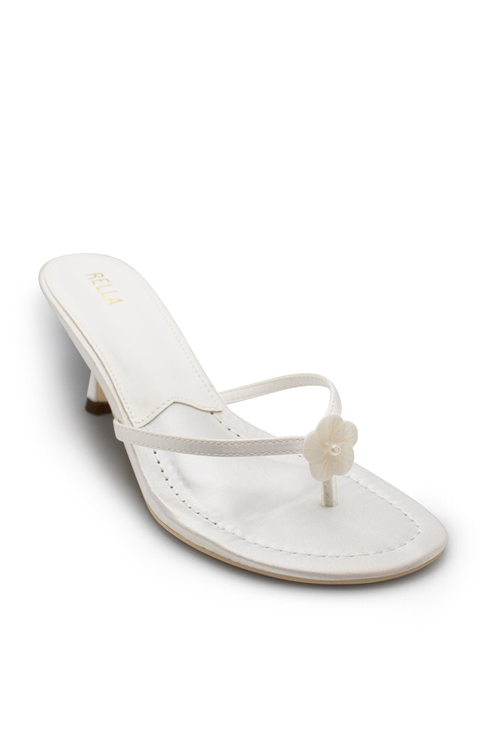 Clara Flower Heel - White SatinHeels