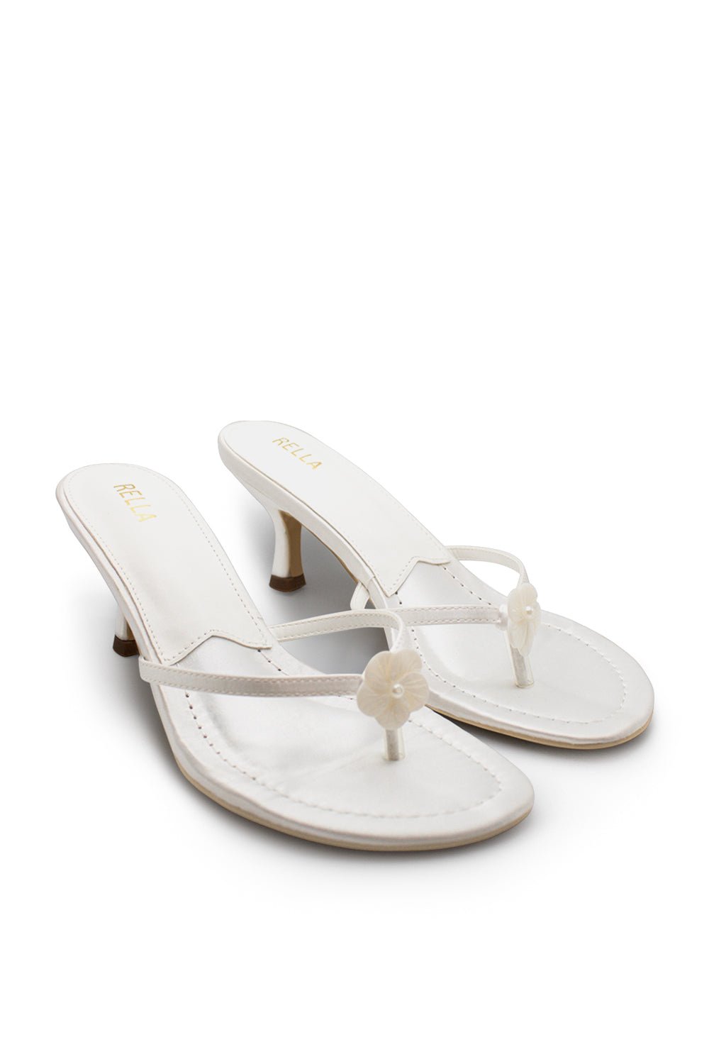 Clara Flower Heel - White SatinHeels
