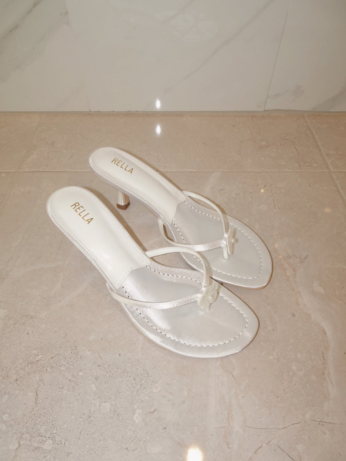 Clara Flower Heel - White SatinHeels