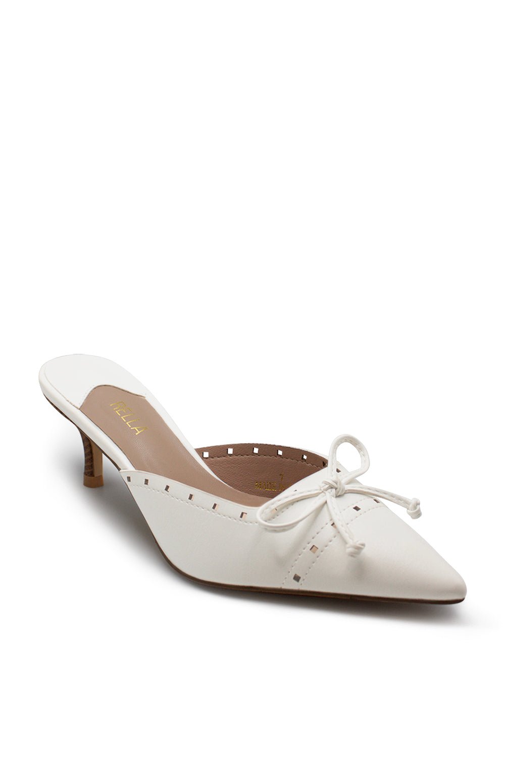 Lillie Pointed Toe Kitten Heel - WhiteHeels
