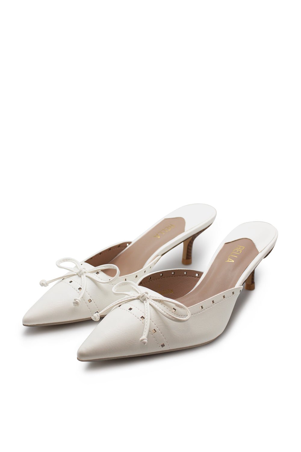 Lillie Pointed Toe Kitten Heel - WhiteHeels