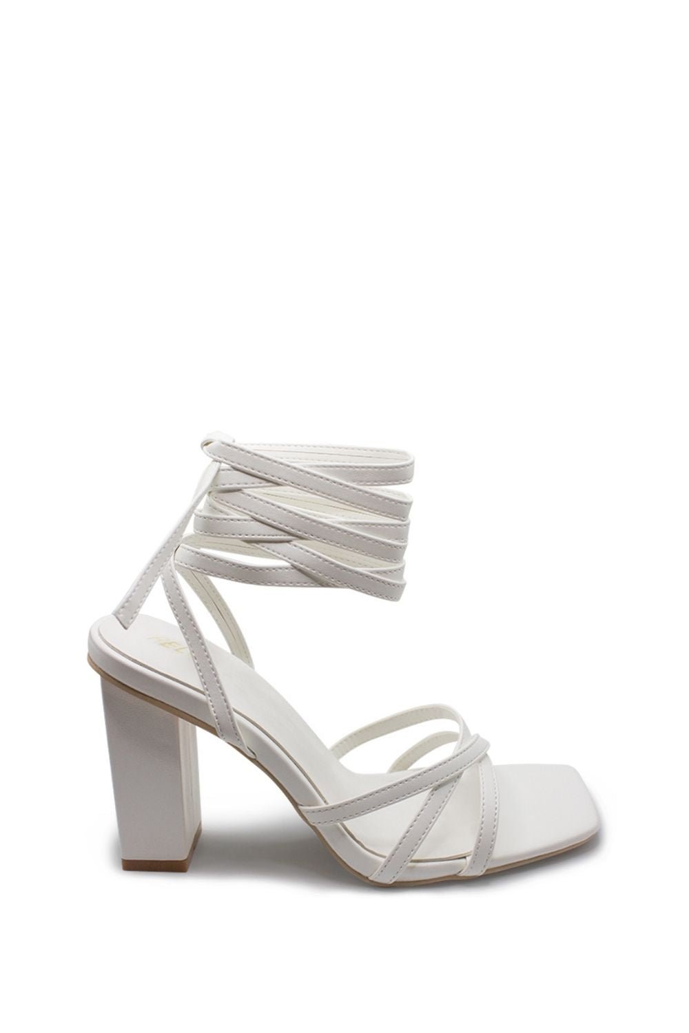 Pam Lace Up Block Heel - WhiteHeels