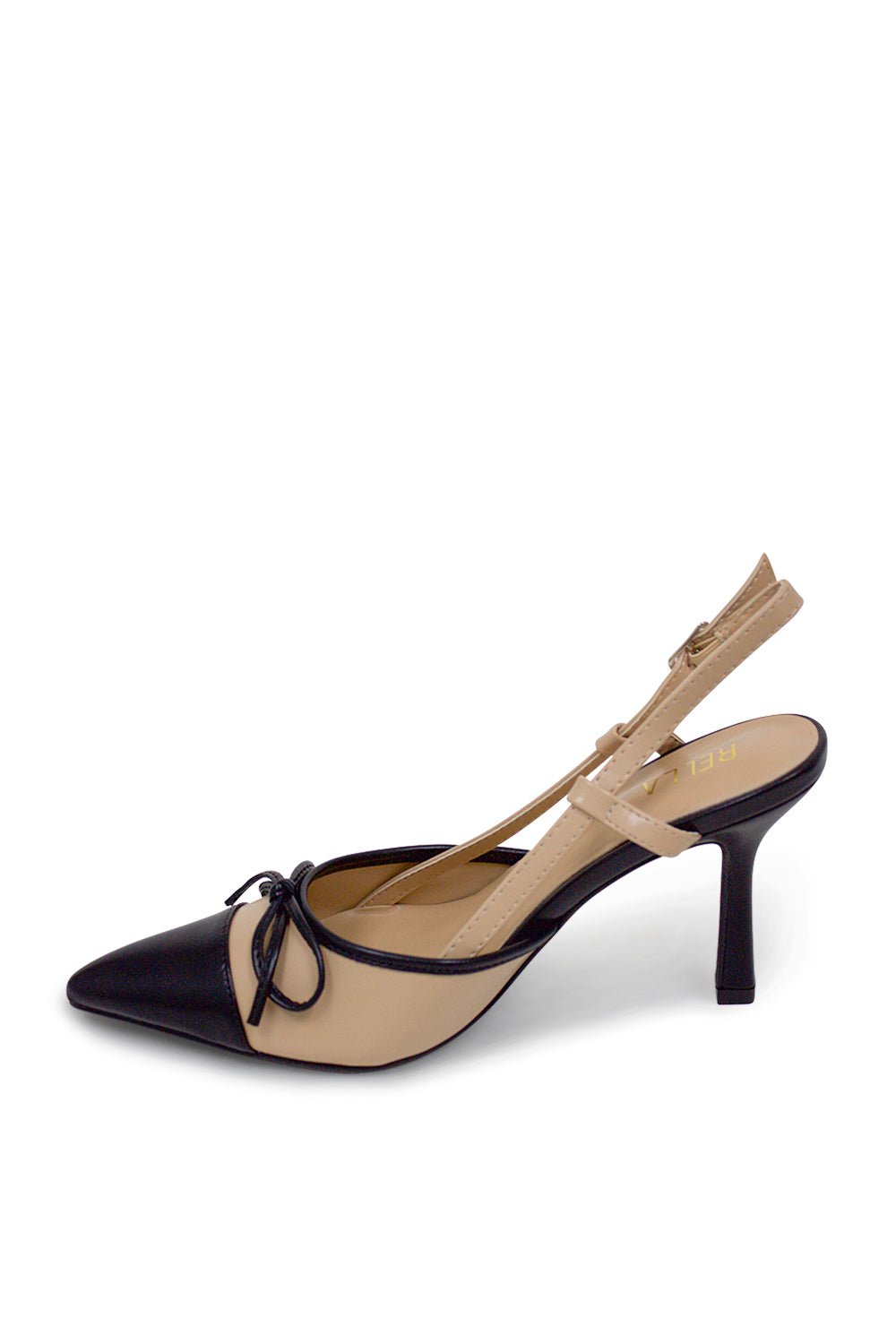 Vee Pointed Toe Kitten Slingback Heel - BeigeHeels