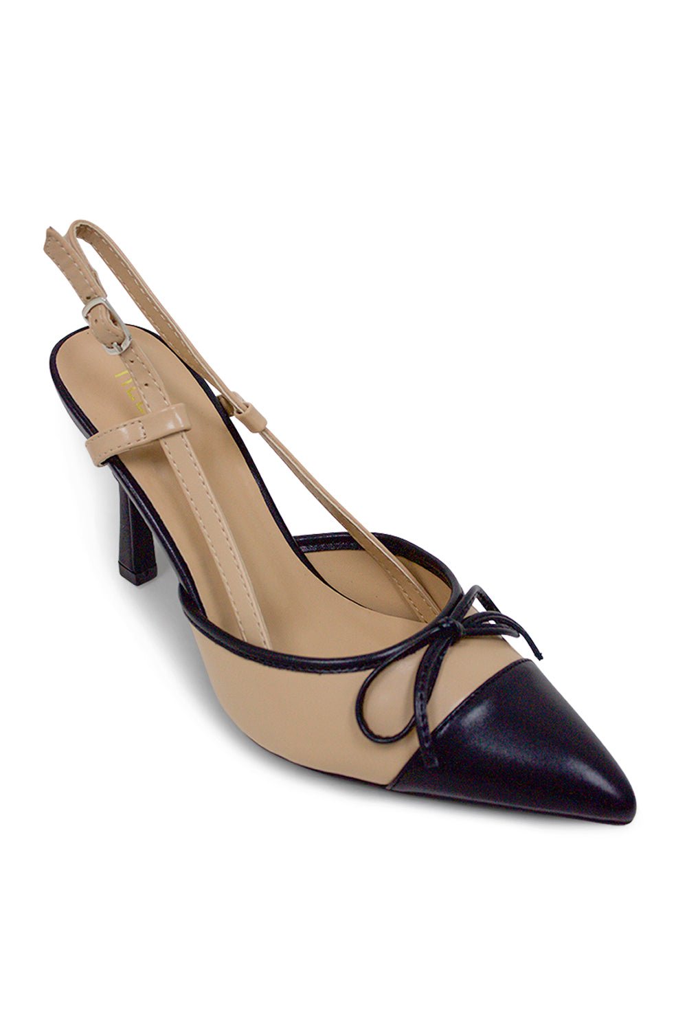 Vee Pointed Toe Kitten Slingback Heel - BeigeHeels