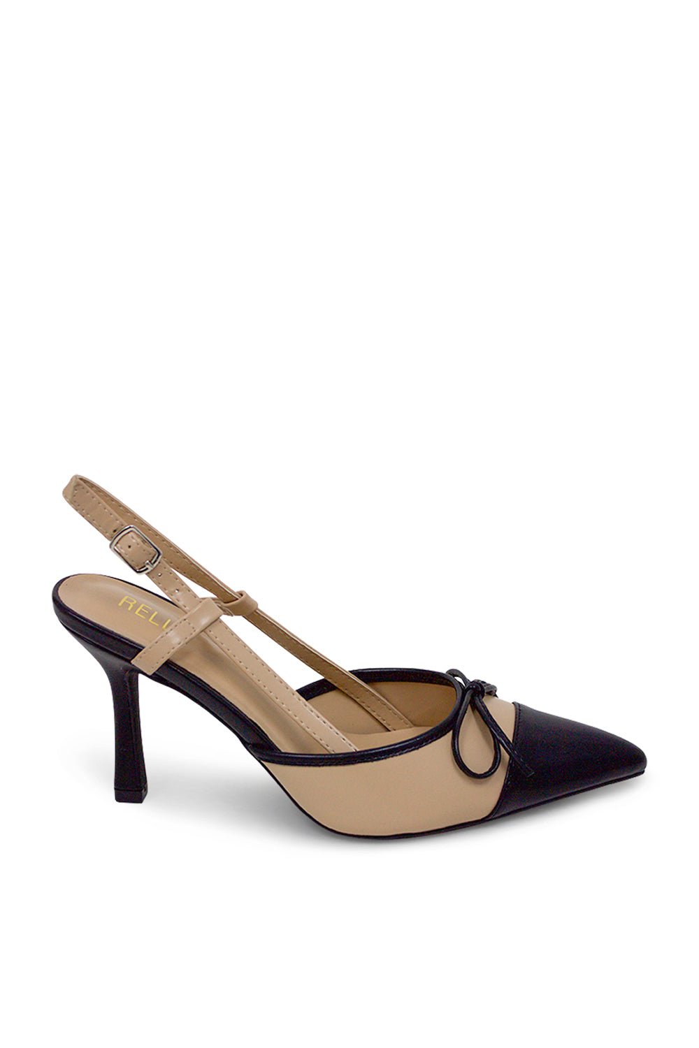Vee Pointed Toe Kitten Slingback Heel - BeigeHeels