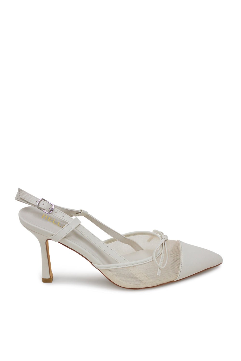 Vee Pointed Toe Kitten Slingback Heel - White Mesh Heels