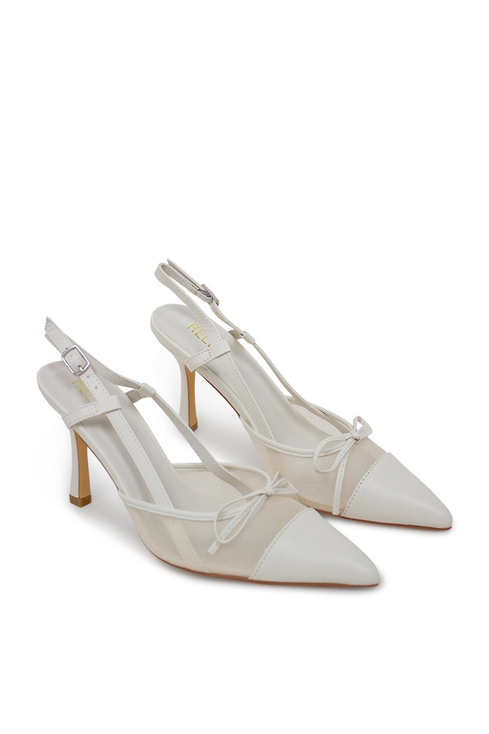 Vee Pointed Toe Kitten Slingback Heel - White Mesh Heels