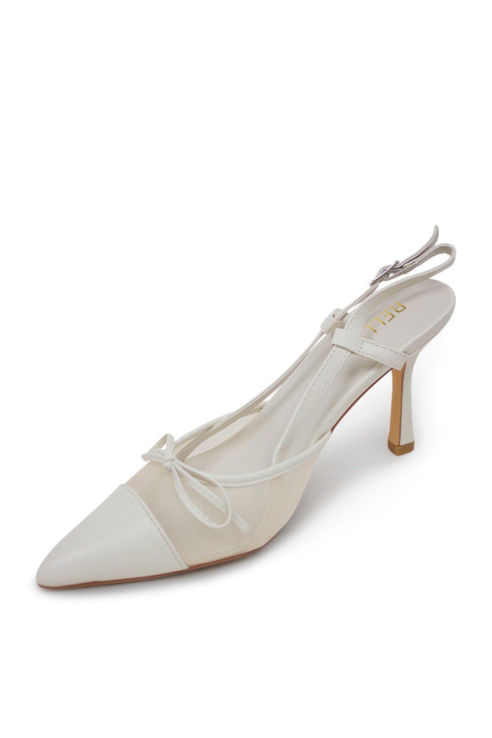 Vee Pointed Toe Kitten Slingback Heel - White Mesh Heels