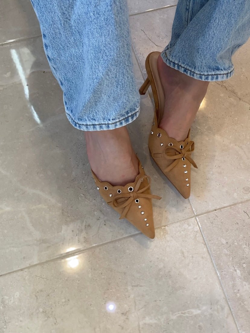 Yasmin Pointed Toe Studded Mule HeelHeels