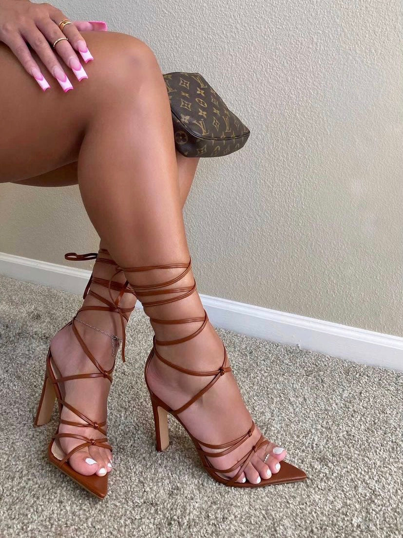 Emma Pointed Toe Lace Up Heel