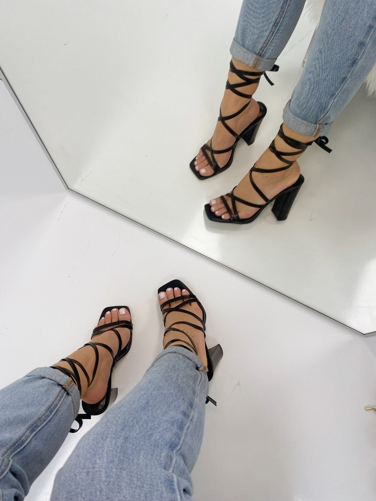 Lela Lace Up Heel - BlackHeels