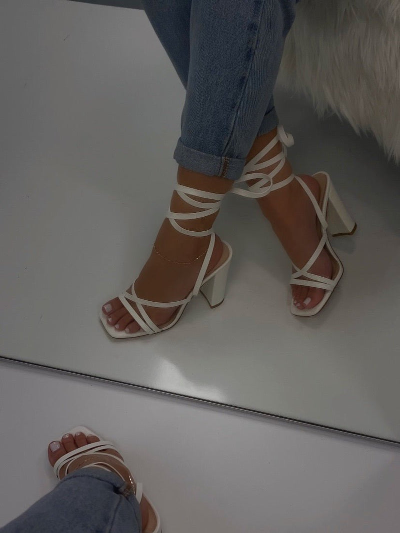 Lela Lace Up Heel - WhiteHeels